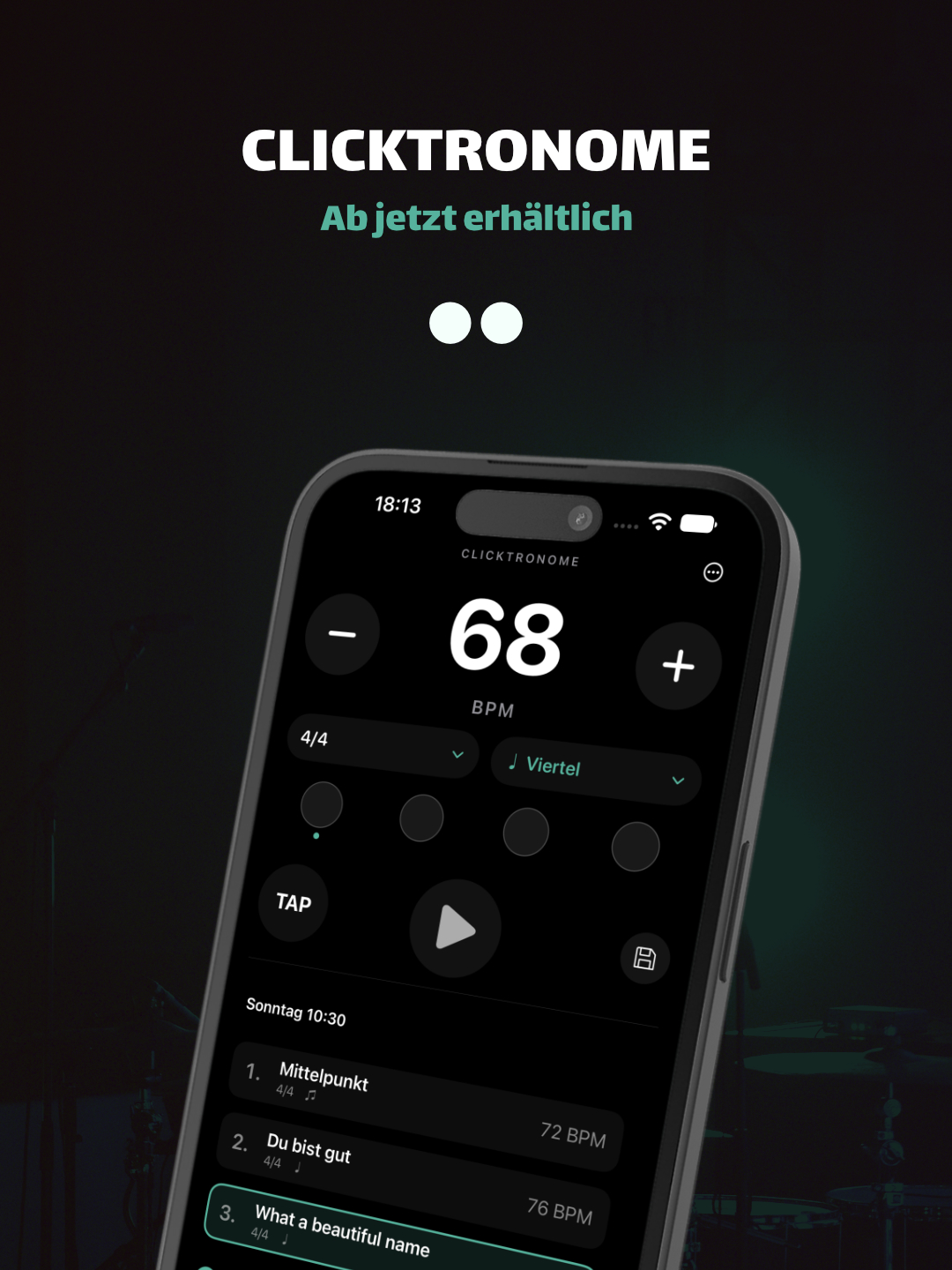 Clicktronome: Metronom mit Tempo, Taktart und Setlist